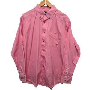 Ariat Mens Twill Button Down Shirt L Pink Long Sleeve Western Cotton Casual